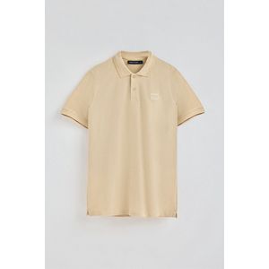 Ivoorkleurige polo met korte mouwen, twee knopen en detail op de borst