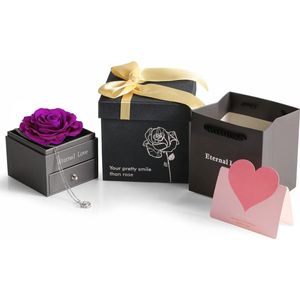 Eeuwige Roos Cadeau Box - Roos + 'I love you' Ketting - Paars - Met Geschenkdoos - Romantisch - Valentijn - Moederdag - Perfect Cadeau