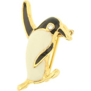 Behave Broche pinguïn zwart wit goud kleur 2,3 cm