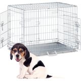 Relaxdays hondenbench - draadkooi hond - transportbox - hondenkooi - 2 deuren - zilver - M