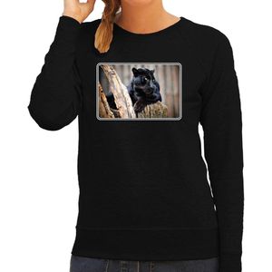 Dieren sweater met panters foto - zwart - voor dames - natuur / zwarte panter cadeau trui - kleding / sweat shirt L