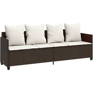 vidaXL Ligbed - Ligbedden - Tuinstoel - Tuinmeubel - Ligbed met kussens poly rattan bruin