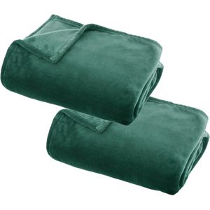 2x Stuks Fleece deken/fleeceplaid groen 130 x 180 cm polyester - Bankdeken - Fleece deken - Fleece plaid