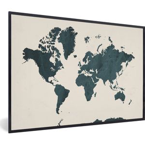 Fotolijst incl. Poster - Wereldkaart - Blauw - Bruin - 60x40 cm - Posterlijst