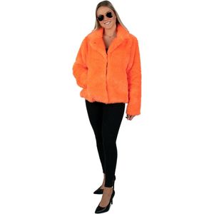 PartyXplosion - 100% NL & Oranje Kostuum - Bontjas Mevrouw Oranje Boven - Oranje - Maat 36-38 - Carnavalskleding - Verkleedkleding