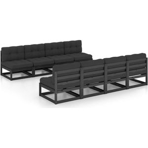 vidaXL - 9-delige - Loungeset - met - kussens - massief - grenenhout