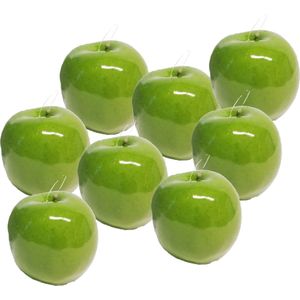 Bellatio Design Kunstfruit decofruit - appel/appels - 8x stuks - ongeveer 9 cm - glimmend groen