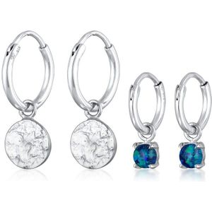 Elli Dames Oorbellen Dames creools plaatje hanger set met blauw opaal in 925 sterling zilver