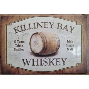 Killiney Bay single malt Whiskey Reclamebord van metaal METALEN-WANDBORD - MUURPLAAT - VINTAGE - RETRO - HORECA- BORD-WANDDECORATIE -TEKSTBORD - DECORATIEBORD - RECLAMEPLAAT - WANDPLAAT - NOSTALGIE -CAFE- BAR -MANCAVE- KROEG- MAN CAVE