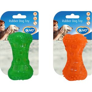 Duvoplus - Speelgoed Voor Dieren - Hond - Tpr Bone Squeaky 9,5cm Oranje/groen - 1st