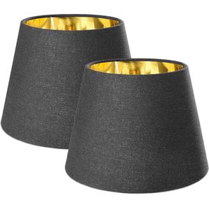 Set van 2 ronde lampenkappen voor tafellamp - E27 fitting - Stijlvol Zwart/Goud - 16,2 cm hoog