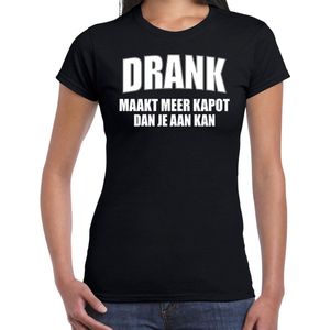 Fun t-shirt - drank maakt meer kapot dan je aan kan - zwart - dames - feest shirts XXL