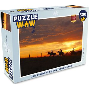 Puzzel Drie cowboys bij een oranje hemel - Legpuzzel - Puzzel 500 stukjes