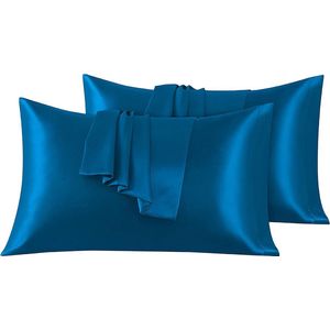 Set van 2 Satijn kussenslopen 40 x 80 cm , Zacht en Zijdig Bed Kussen Kussen Kussen Marineblauw, Envelop Sluiting, Anti-mijt en Hypoallergeen, Haar en Huid Bescherming tegen rimpels