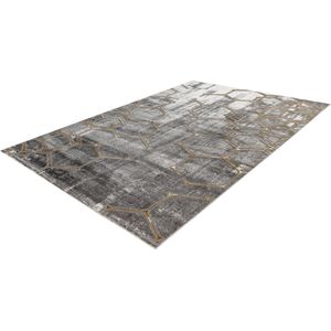 Lalee Marmaris Vloerkleed Superzacht Shiny 3D effect Marmerlook betonlook Tapijt laag polig Karpet maat 80x300 com loper Zilver Goud