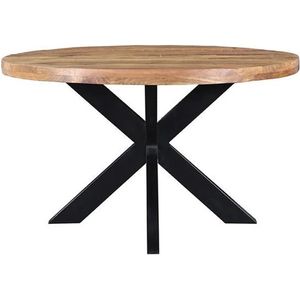 SALE! Eettafel - Tafel - Rond - Mango hout - Naturel - 130 cm - Spinpoot metaal - Mat gelakt