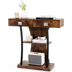 FURNIBELLA-Rustieke Houten Consoletafel met 2 Lades en 2 Planken – 91 x 30 x 87 cm – Tafel voor Entree in Bruin