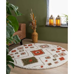 Rond hoogpolig vloerkleed bohemian Artisan - wit/multi 280 cm rond