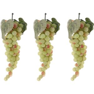 Pakket van 3x stuks witte nepfruit druiventrossen 28 cm - Namaakfruit/nepfruit voor wijn thema decoraties