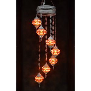 Hanglamp multicolour bruin zwart wit glas mozaïek Oosterse lamp kroonluchter Crèmewit 7 bollen