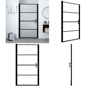 vidaXL Douchedeur mat 91x195 cm gehard glas zwart - Douchedeur - Douchedeuren - Douchescherm - Doucheschermen