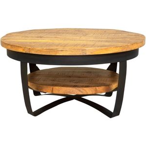 Salontafel Rond Mangohout 70 cm - Salontafel Rond - Industrieel Salontafel - Woonkamer Tafel - Salontafels Industrieel - Salontafel Landelijk - Salontafel Hout Metaal - Bijzettafel Rond - Coffee Table - Koffietafel - Ø 70 cm