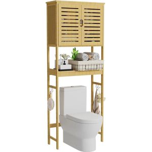 DHN Wasmachinekast - Badkamer kast - Badkamer opbergkast Bamboe - Wasmachine Organizer - Vrijstaand kast - Badkamer meubel - Was kamer