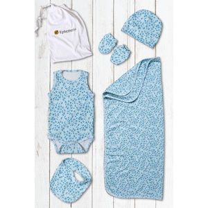 Lubna Home Pasgeboren Babysetje  5 Delige  0-3 manden 100%Gekamde Katoen- Net geboren Babyset 0-3 manden UNISEX-BLAUW