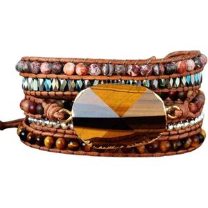 Marama - Wikkelarmband Golden Sunset - edelsteen Tijgeroog - dames armband - 83.5 cm - cadeautje voor haar