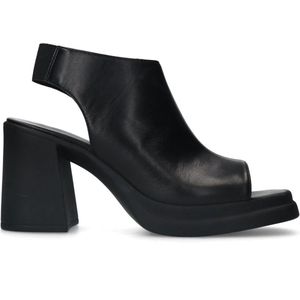 Sacha - Dames - Zwarte leren sandalen met blokhak - Maat 39