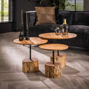 LifestyleFurn Salontafel Charish - Acaciahout - Set van 3 stuks