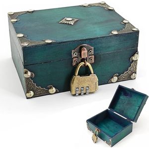 Treasure Chest Wooden Treasure Chest with Lock 15 x 12 x 7 cm Treasure Chest Money Chest Pirate Chest Jewellery Box Craft Gift Box Storage Box for Storage and Decoration