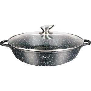 Marmer Coating Lage braadpan - kookpan- met deksel 32 cm - Inductie