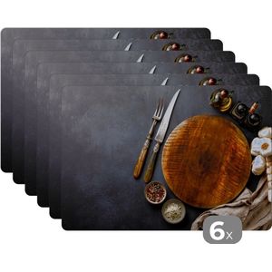 Placemat - Placemats kunststof - Bestek - Snijplank - Keuken - Theedoek - 45x30 cm - 6 stuks - Hittebestendig - Anti-Slip - Onderlegger - Afneembaar