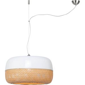 GOOD&MOJO Hanglamp Mekong - Wit/Bamboe - Plat - Ø60cm - Scandinavisch,Bohemian - Hanglampen Eetkamer, Slaapkamer, Woonkamer