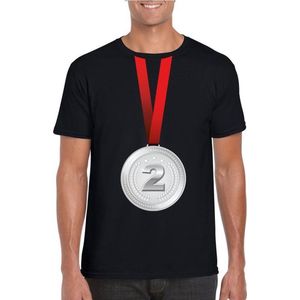Zilveren medaille kampioen shirt zwart heren - Winnaar shirt Nr 2 XL