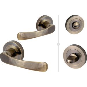 SYDNEY Deurbeslag set - deurklink set met WC rozetten - antiek messing - voor binnen deuren