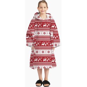 Kerst Hoodie Deken Extra LANG – Hoge Kwaliteit Sherpa Fleece – West - 84 cm – Tieners Rood