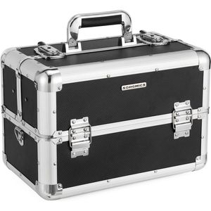 Segenn's cosmetica koffer - make-upkoffer - XXL groot voor bagage - aluminium - met draagriem - zwart 36,5 x 22 x 25 cm