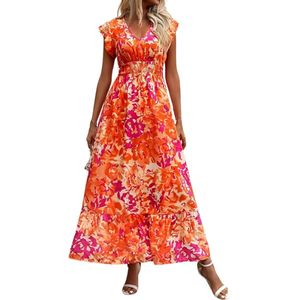 Livano Zomerjurk Dames - Zomerjurken - Volwassen - Jurk - Ibiza Stijl - Sundress - Oranje - Maat L