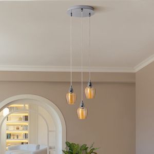 Industriële chrome hanglamp met amber glas, 3-lichts - Vanity