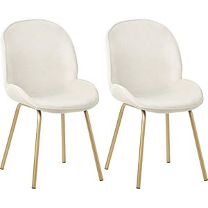 Merax Luxe Velvet Eetkamerstoelen Set van 2 - Gestoffeerde Eetkamerstoel - Fluwelen Stoelen - Beige met Goud