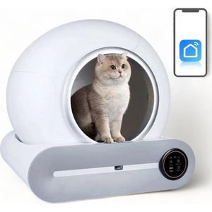 Nifkos- Automatische Kattenbak - XXL - Zelfreinigende Kattenbak - Inclusief Kattenbakmat en rol Opvangzak - Met App en Touchscreen - 65L - Geschikt voor grote katten