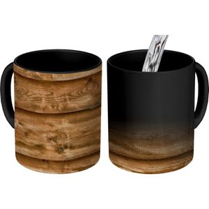 Magische Mok - Foto op Warmte Mokken - Koffiemok - Vintage - Bruin - Planken - Houten - Magic Mok - Beker - 350 ML - Theemok