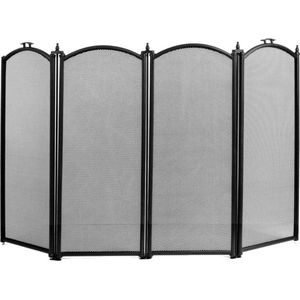 Openhaard scherm - Haardscherm - Vonkenscherm 4 Delig- Kachelhek - Haardhek - Vonkenvanger – 64 x 100 cm - Zwart