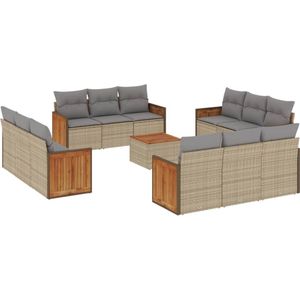 vidaXL - 13-delige - Loungeset - met - kussens - poly - rattan - beige