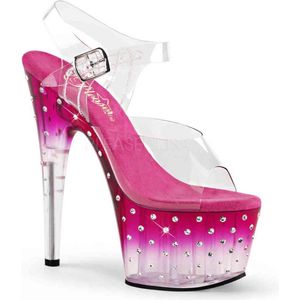 Pleaser - STARDUST-708T Sandaal met enkelband, Paaldans schoenen - Paaldans schoenen - 39 Shoes - Roze/Transparant