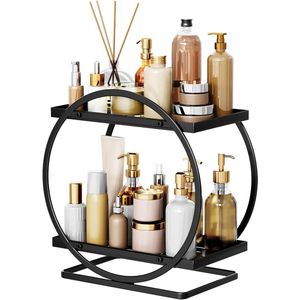 Huidverzorgingsorganizer met grote inhoud en 2-traps make-up rek voor badkamer - zwart