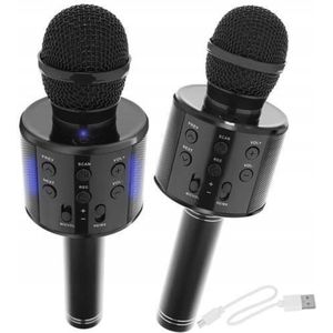 Playos® - Karaoke Microfoon - Zwart - Draadloos - Bluetooth - met Stemvervormer - Kinderen en Volwassenen - Speaker - Karaoke Set -