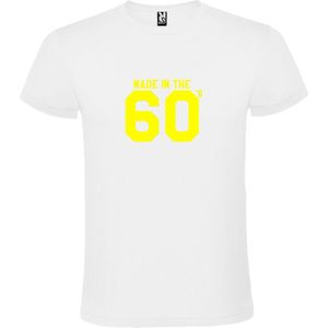 Wit T shirt met print van "" Made in the 60's / gemaakt in de jaren 60 "" print Neon Geel size M